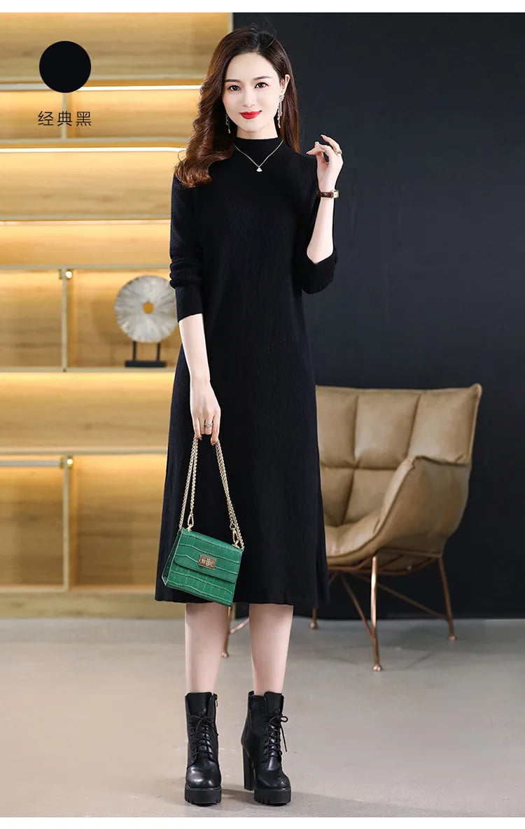 New Knitwear Woman Clothes Vintage Autumn Winter Bottom Wear Sweater Dress Pulls Femmes Long Sleeve Tops Pullover Women&