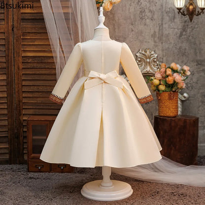 Kids Muslim Clothes Girls Long Sleeve Dressfashion Splice Print Robe Ramadan Party Dresses Dubai Morocco Gown for Birthday Gifts