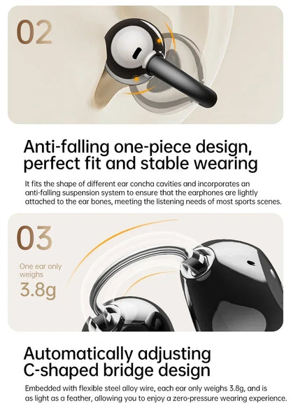 Portable Ear Clip Style Open Ear Earbuds Wireless Bluetooth Stereo Audio Clear HD Calls Touch ControlledHeadphones for Sports