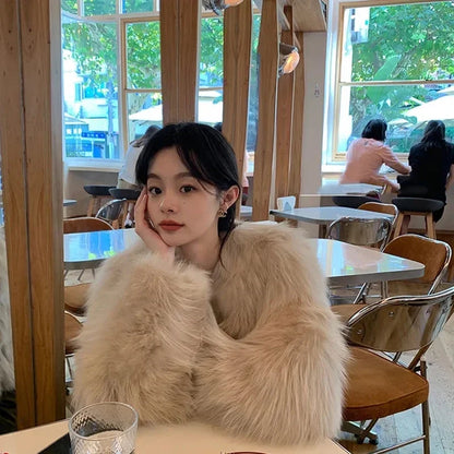 2026 New Winter Womens Faux Fur Coat Fashion Casual Imitation Fox Fur Jacket Short Loose Versatile Womens Fur Coats Top