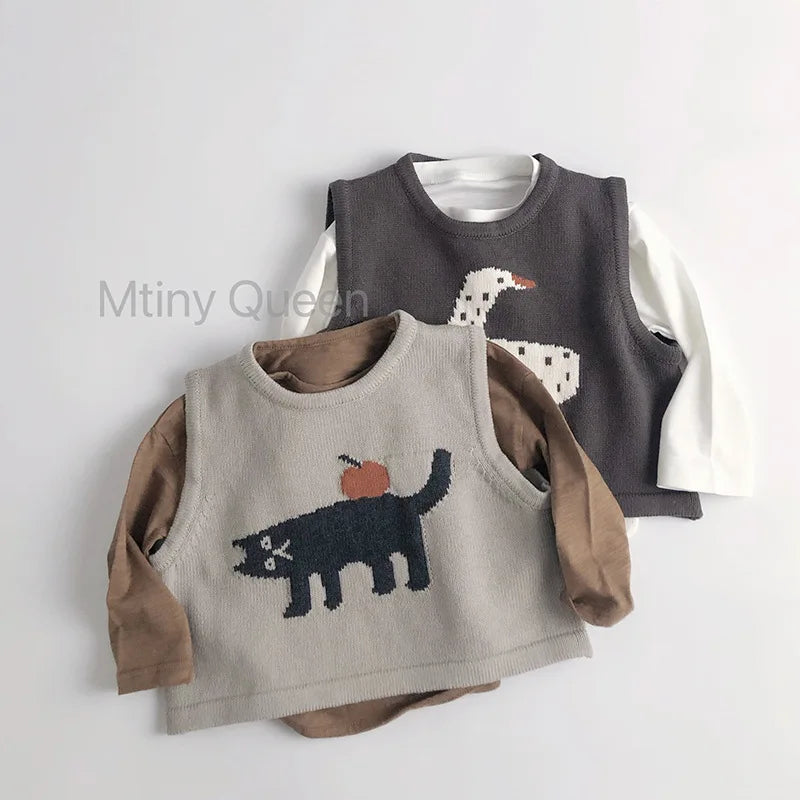 Children Sleeveless Sweater Toddler Kids Cotton Vest Coat Boys Knitted Waistcoat Girls Clothes Cartoon Tops Casual Outerwear