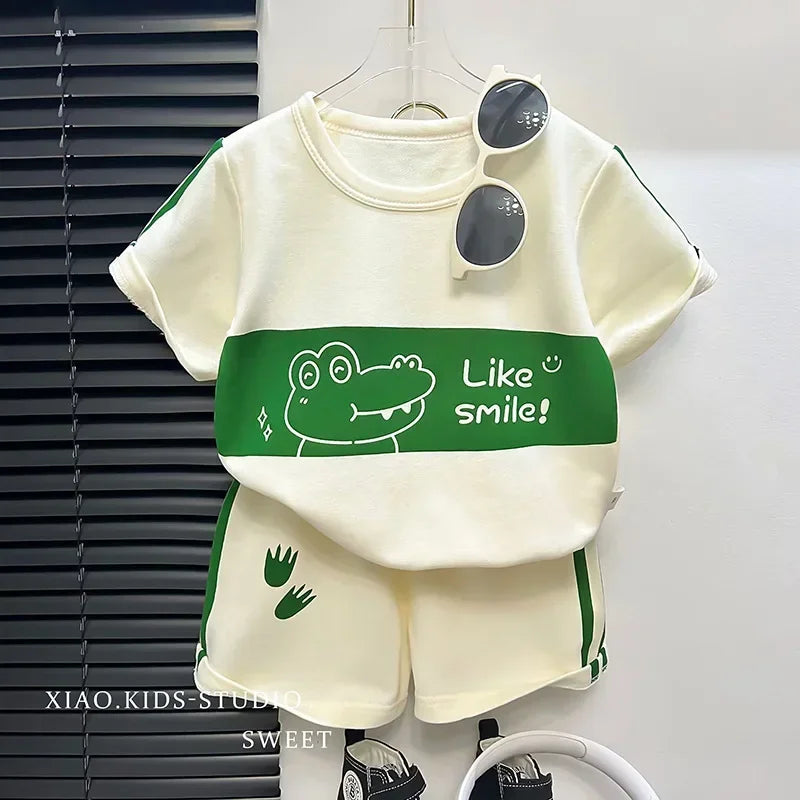 Kids Clothes Cotton Set Short Sleeve Suit Baby Girls Boys Set Summer Tops +short Children&