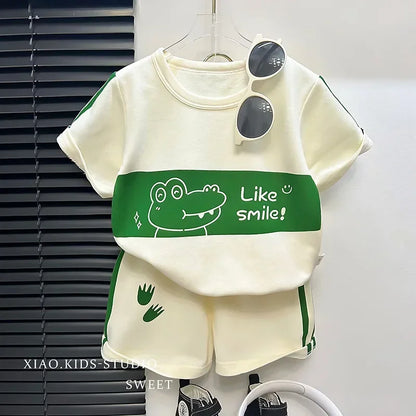 Kids Clothes Cotton Set Short Sleeve Suit Baby Girls Boys Set Summer Tops +short Children&