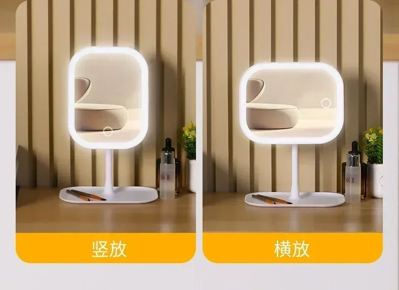 LED Makeup Mirror, Touch Control 3 Light Modes, Rechargeable Portable Vanity Mirror with Stand &amp; Foldable Design