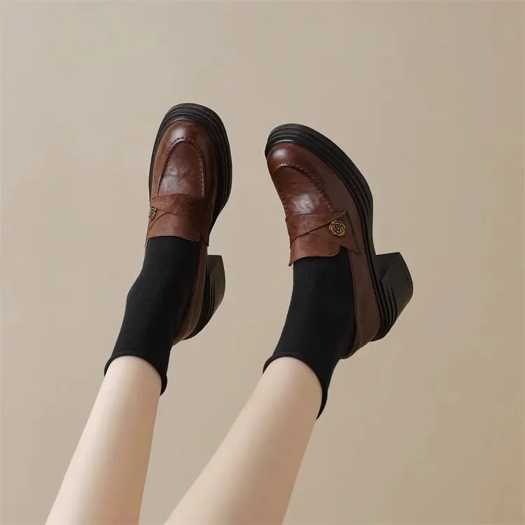 Women High Heel Shoes 2025 Retro Spring Autumn Performance Causal Women&