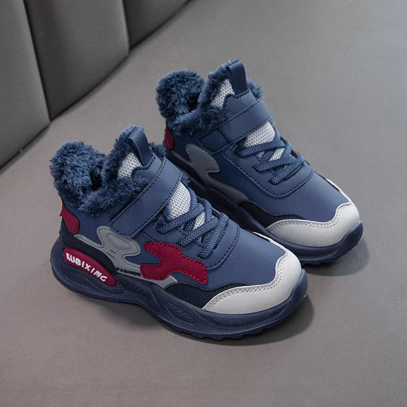 Children Winter Casual Shoes Warm Cotton Sneakers for Kids Fashion High-top Walking Shoe Boys Girls Plush Lining Winter Trainers