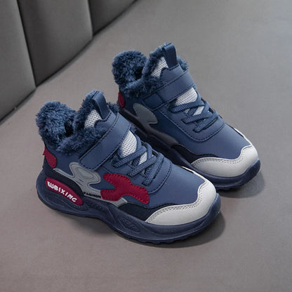 Children Winter Casual Shoes Warm Cotton Sneakers for Kids Fashion High-top Walking Shoe Boys Girls Plush Lining Winter Trainers