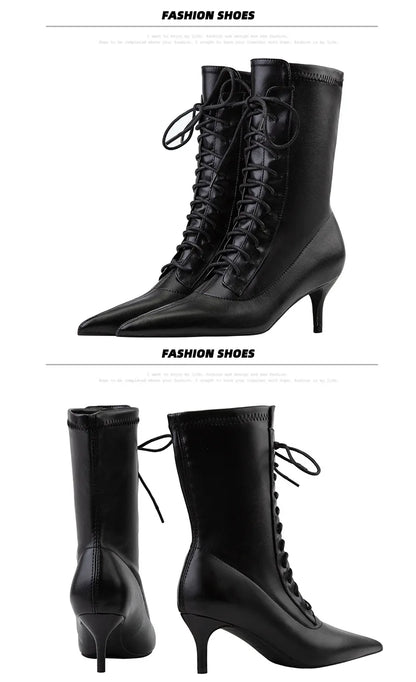Womens Shoes Exquisite Pointed Tip High Heeled Boots for Woman Sexy Self Cultivation Stretch Boots Designer Shoes Botas Feminina