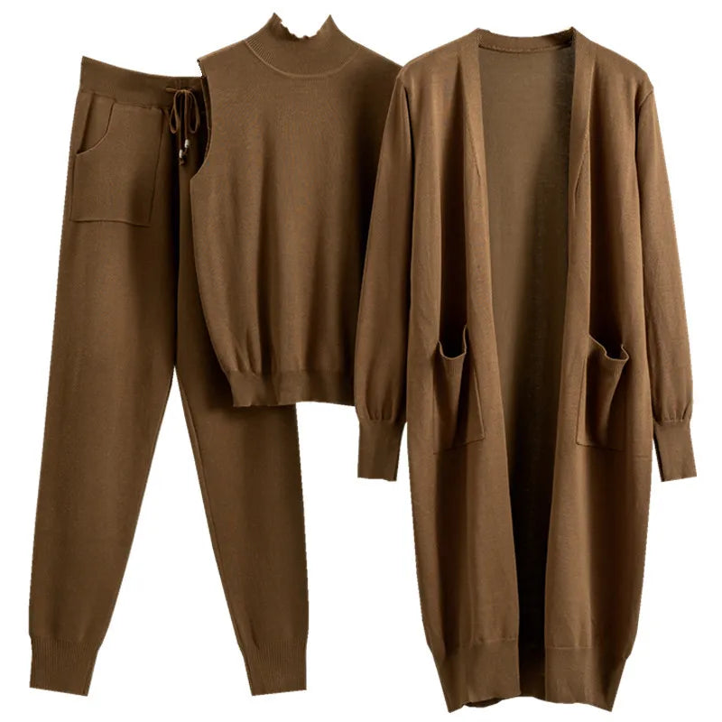 Clothes for Women 2026 Winter Autumn 3 Piece Women Fashion Knitted Top Pant Set Ladies Sweater Suit Ladies Women Suit Outfits