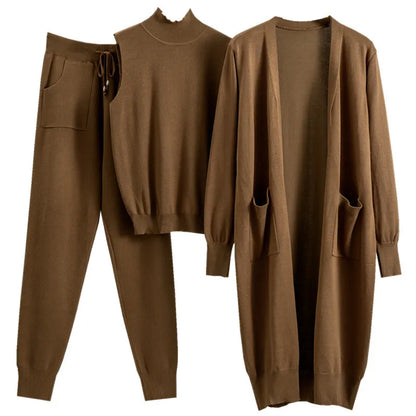 Clothes for Women 2026 Winter Autumn 3 Piece Women Fashion Knitted Top Pant Set Ladies Sweater Suit Ladies Women Suit Outfits