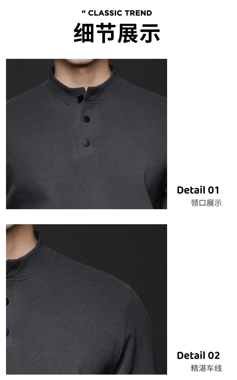 Men Mock Neck Henley Long Sleeve T Shirt Thick Warm Fleece Lined Casual Pullover Tops For Autumn Winter