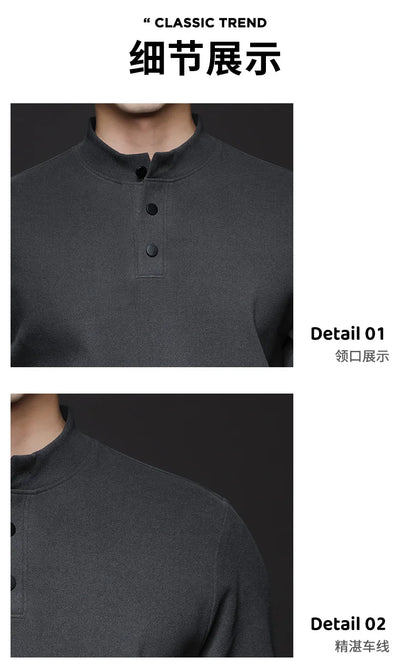 Men Mock Neck Henley Long Sleeve T Shirt Thick Warm Fleece Lined Casual Pullover Tops For Autumn Winter