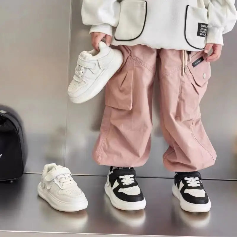 Kids Sports Shoes Spring Autumn Simple Black White Boys Girls Casual Sneakers Thick Sole School Causal Children Basketball Shoes