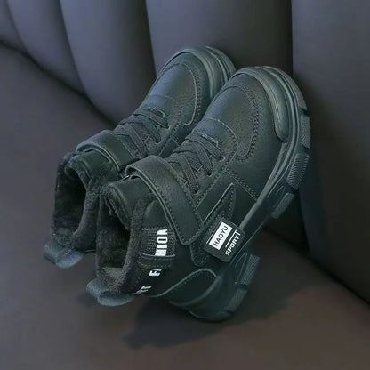 Kids Winter Warm Snow Boots Boys Fleece Lined Cotton Shoes Non Slip Thick Sole Sports Sneakers for School Age Children Outdoor
