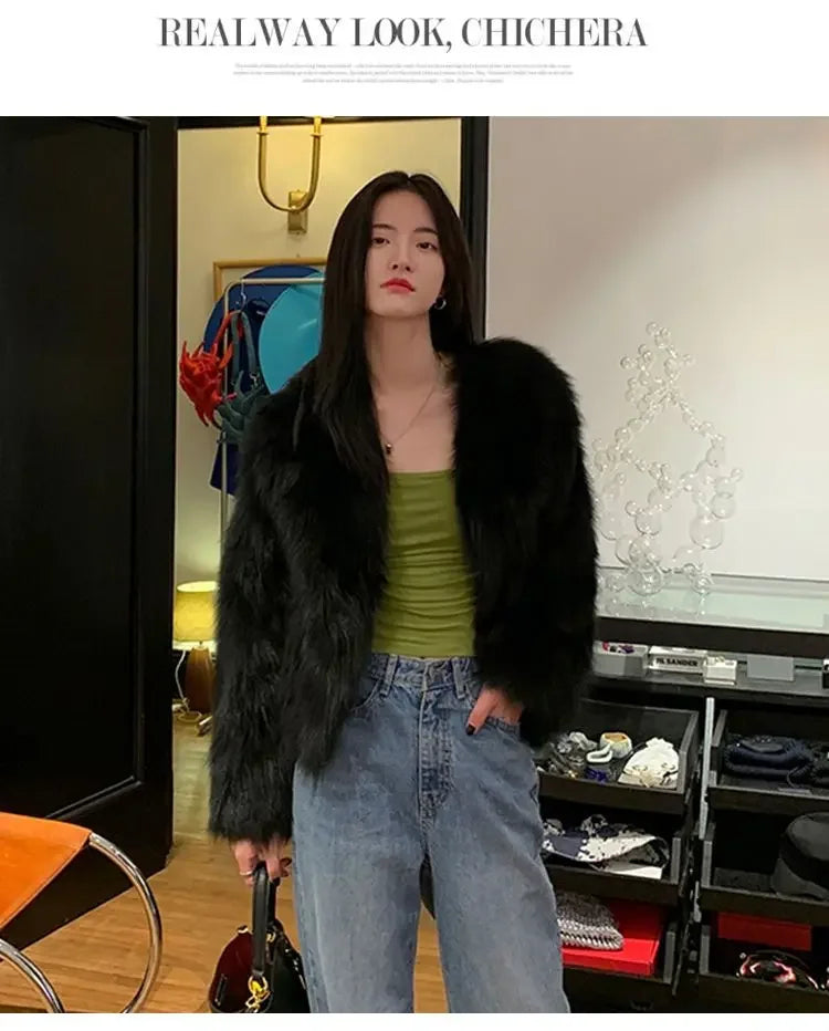2026 New Winter Womens Faux Fur Coat Fashion Casual Imitation Fox Fur Jacket Short Loose Versatile Womens Fur Coats Top