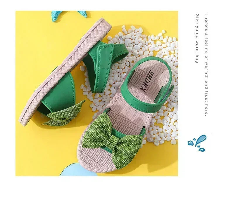 Kids Shoes Summer Sandals for Girls Bow Non-slip Soft Soled Versatile Solid Korean Children Sweet Princess Shoes Beach Sandals