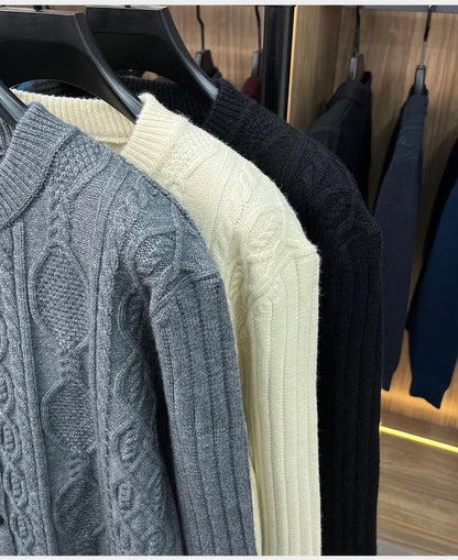 Men Cable Knit Cardigan Stand Collar Button Down Thick Warm Old Money Style Knit Coat For Autumn Winter