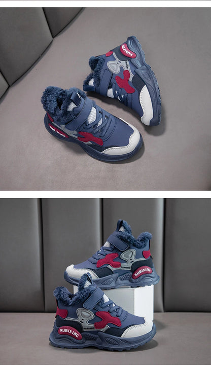 Children Winter Casual Shoes Warm Cotton Sneakers for Kids Fashion High-top Walking Shoe Boys Girls Plush Lining Winter Trainers