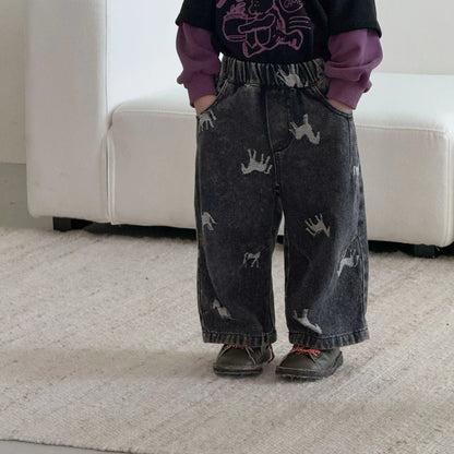 Children Clothe Skids Denim Pants Loose Boys Girls Autumn 2026 New Casual Fashionable Kids Loose Casual Wide-leg Pants