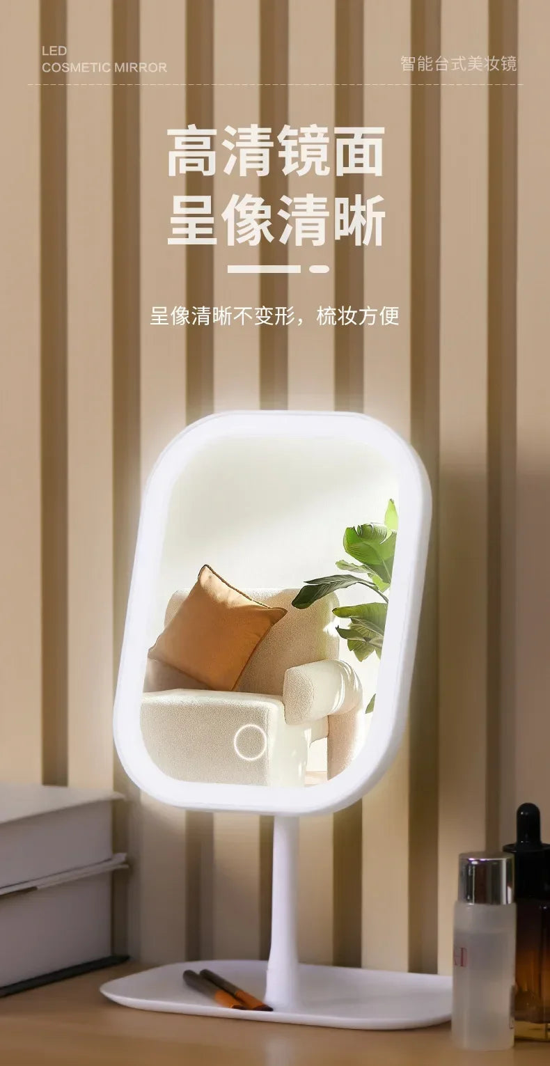 1PCS LED Makeup Mirror, Touch Control 3 Light Modes, Rechargeable Portable Vanity Mirror with Stand & Foldable Design