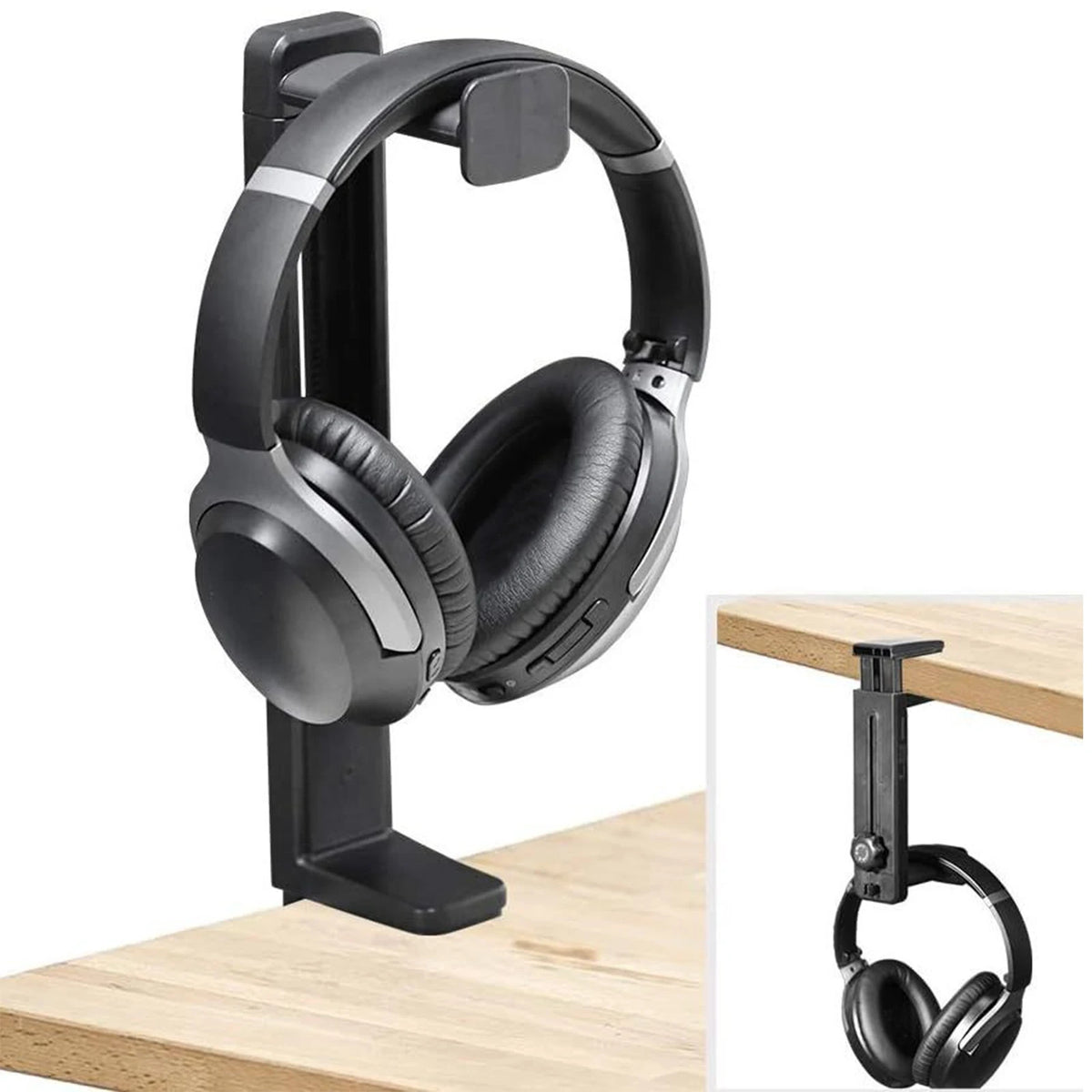 Headset Stand 2 in 1 Above &amp; Under Desk PC Gaming Headset Holder with Height Adjustable and Rotating Clamp with Cable Clip