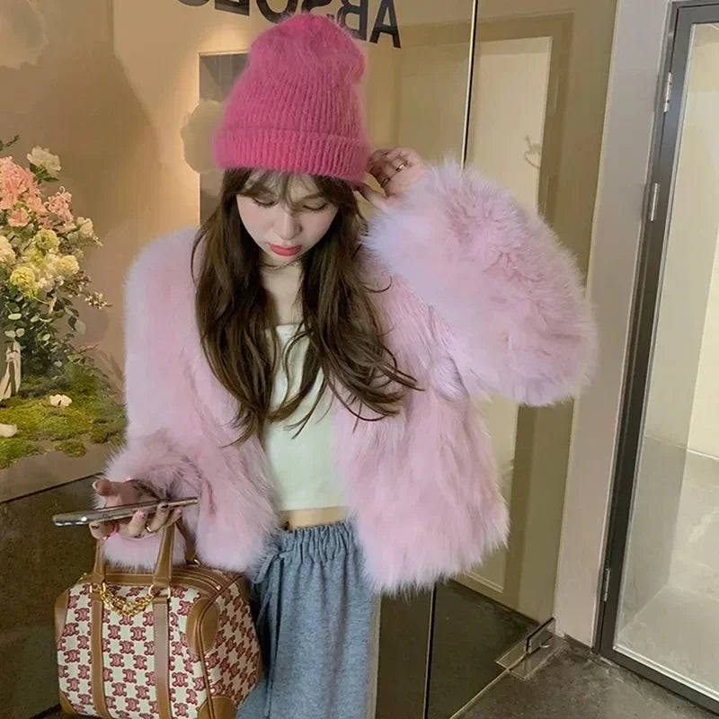 2026 New Winter Womens Faux Fur Coat Fashion Casual Imitation Fox Fur Jacket Short Loose Versatile Womens Fur Coats Top