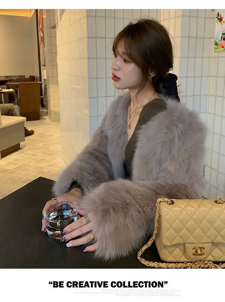 2026 New Winter Womens Faux Fur Coat Fashion Casual Imitation Fox Fur Jacket Short Loose Versatile Womens Fur Coats Top