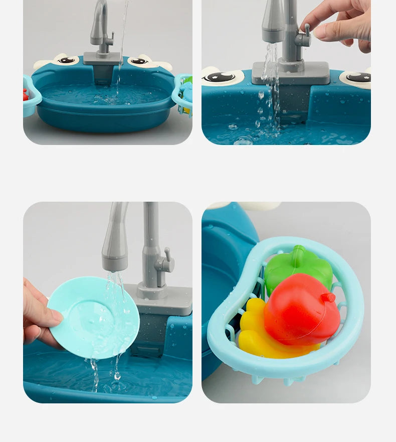 Kids Kitchen Sink Toys Simulation Electric Dishwasher Mini Kitchen Food Pretend Play House Toy Set Children Role Play Girl Toys