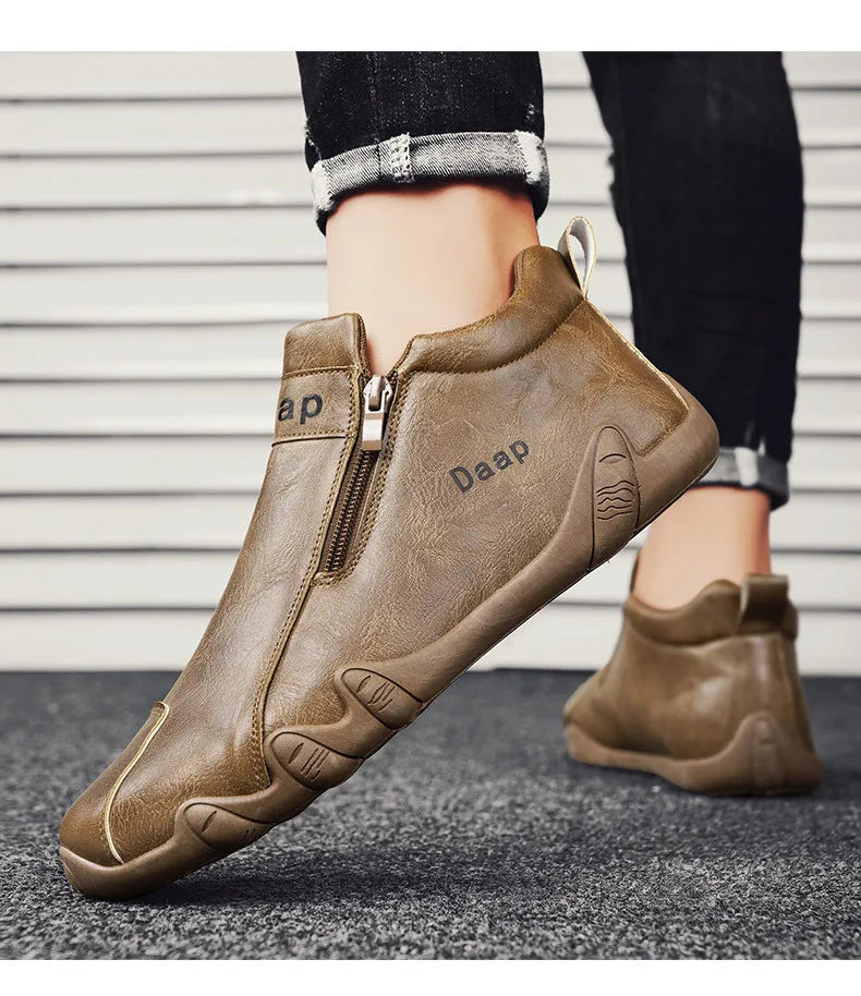 2024 New Casual Shoes for Men Luxury Round Toe Men Ankle Boots Light Slip on Walking Shoes Outdoor Comfor Men High Top Sneakers