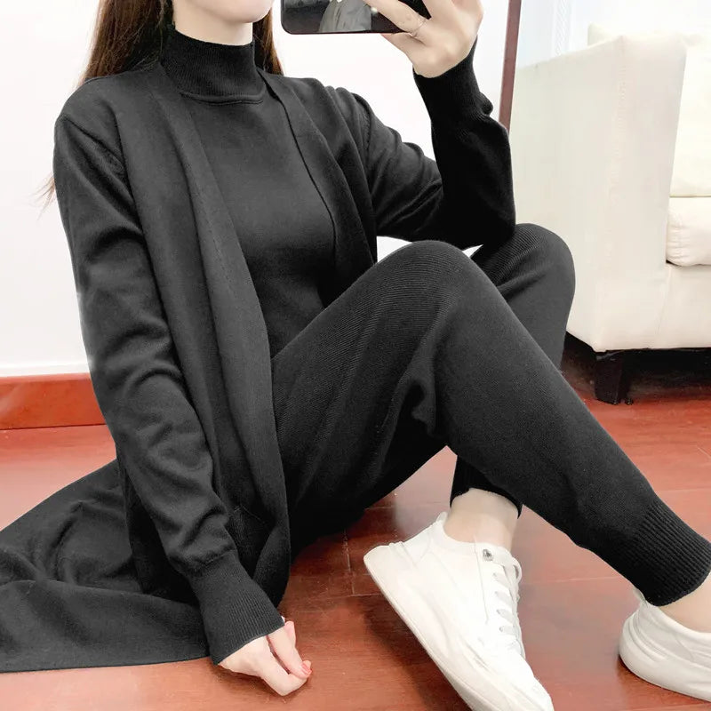 Clothes for Women 2026 Winter Autumn 3 Piece Women Fashion Knitted Top Pant Set Ladies Sweater Suit Ladies Women Suit Outfits