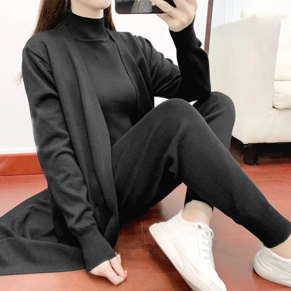 Clothes for Women 2026 Winter Autumn 3 Piece Women Fashion Knitted Top Pant Set Ladies Sweater Suit Ladies Women Suit Outfits